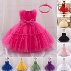 Infant Baby 1st Birthday Baptism Dresses For Girls Kids Elegant Wedding Party Princess Dress Tulle Toddler Girl Summer Clothes