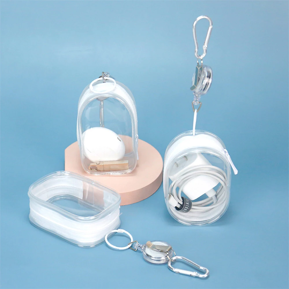 Transparent Zipper Doll Storage Bag Waterproof Retractable Cord Data Cable Storage Bags Plush Toy Clear Bag Portable Key Chain