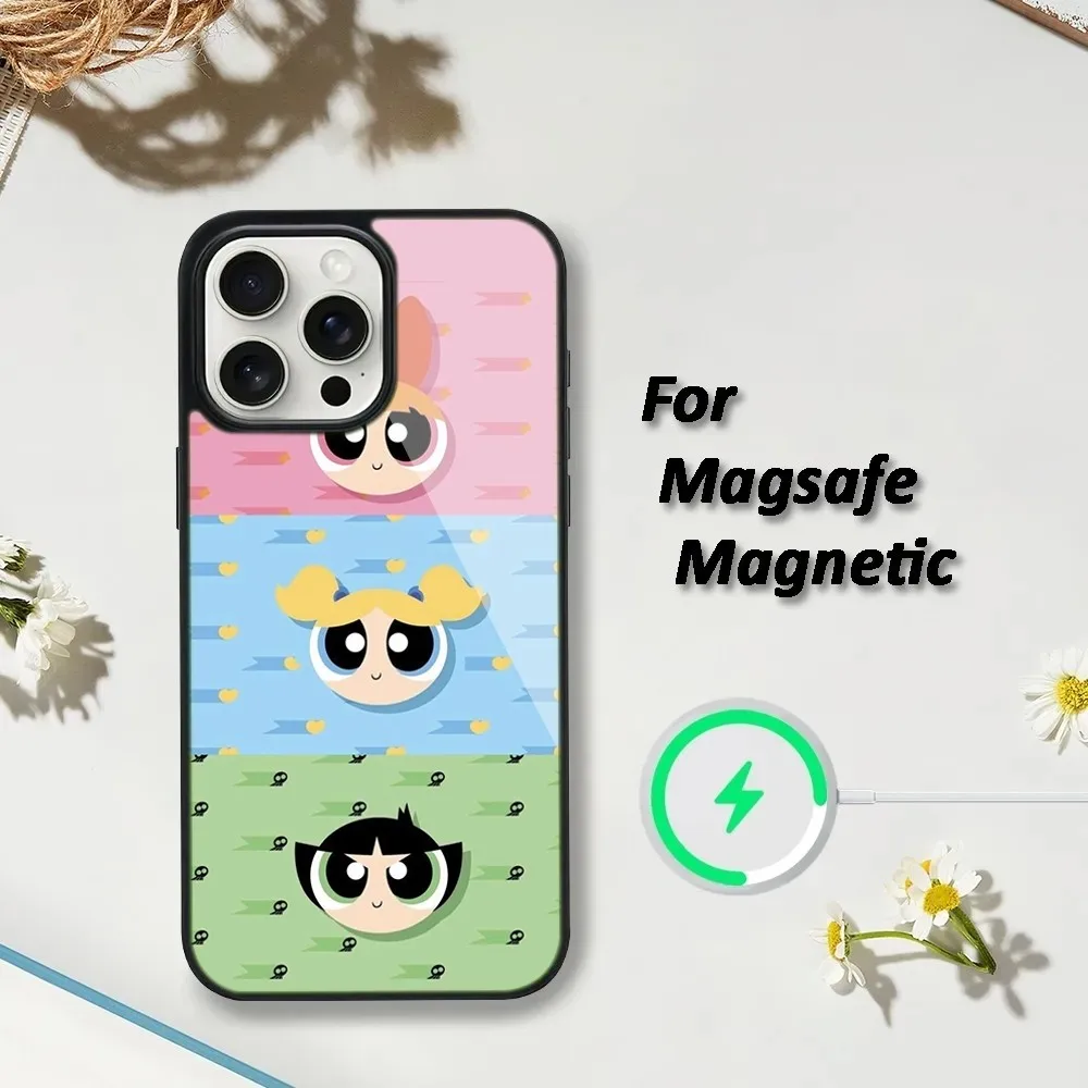 Cartoon P-Powerpuff G-Girls  Phone Case For iPhone 15,14,13,12,11 Pro Max Plus Cases Wireless Charging