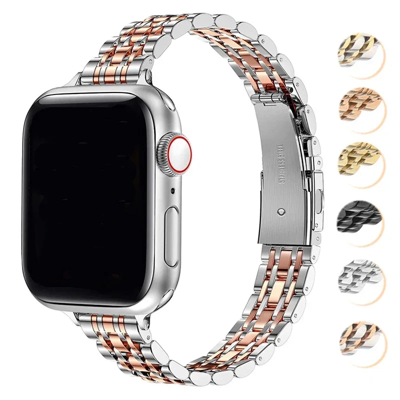 สายสแตนเลสสําหรับ Apple Watch Ultra 2 Band 49 มม.42 มม.44 มม.สร้อยข้อมือโลหะ iWatch Series 9 8 7 6 SE 5 4 3 ผู้หญิง 45 มม.41 มม.