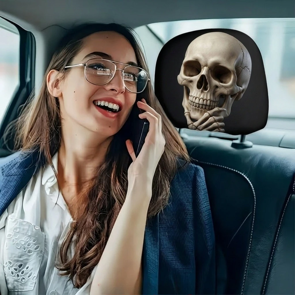 Thinking Skull Chin Rest Hand Car Headrest Covers, Lightweight & Durable, Daily Car Seat Headrest Covers