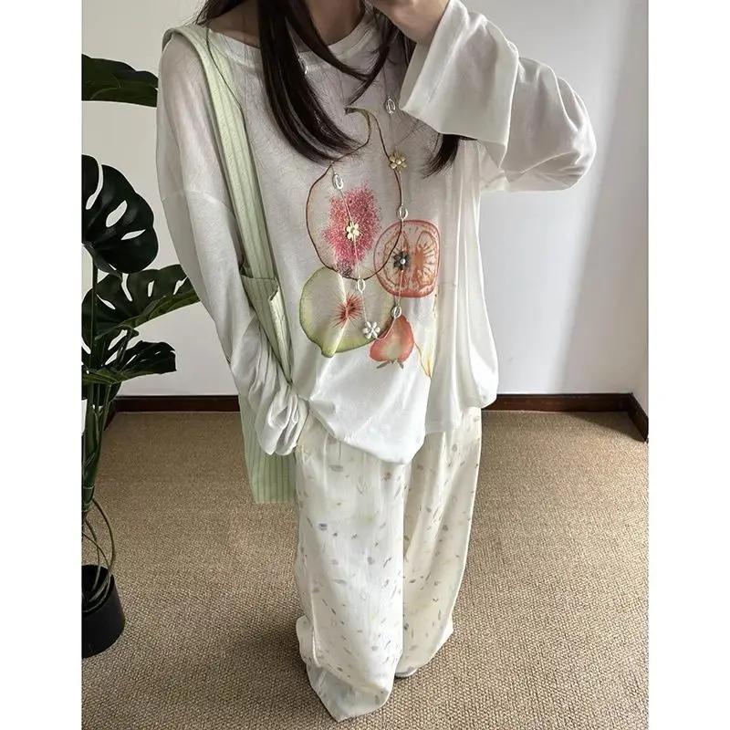 Elegante Off Schulter T Shirt Frauen Koreanischen Stil Transparent Langarm T-stücke Y2k Dünne Lose Vintage Streetwear Tops