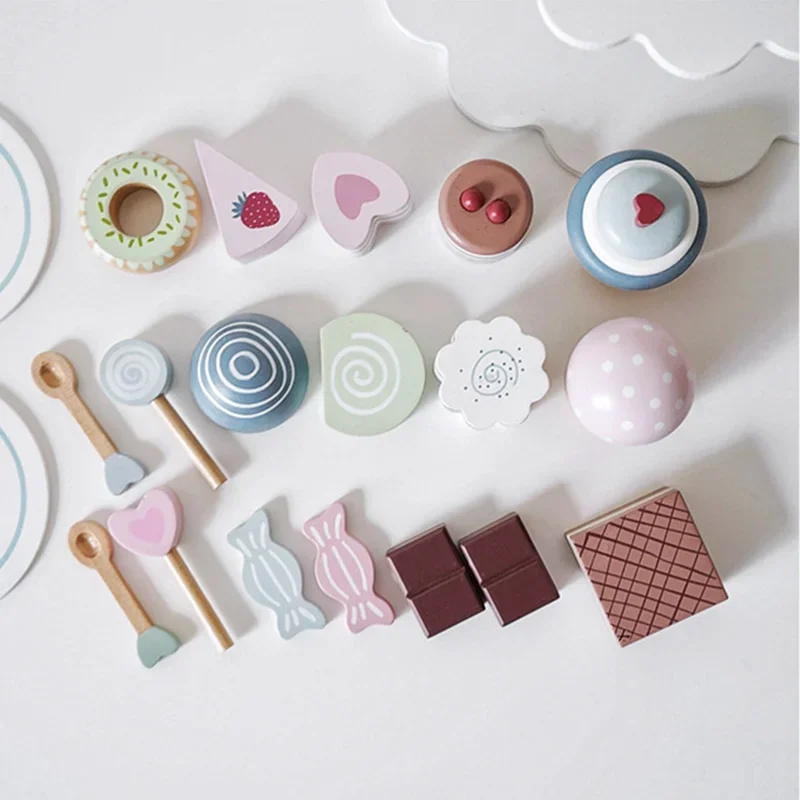 子供用おままごとセット 模造ティーポット キッチンセット アフタヌーンティー デザート アイスクリーム ケーキ 木製おもちゃ おままごとおもちゃ ギフト