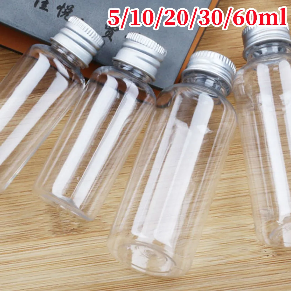 5/10/20/30/60ml Transparent Aluminium Screw Cap Plastic Bottle Empty Refillable Bottles Travel Kit Small Jars Cosmetic Container