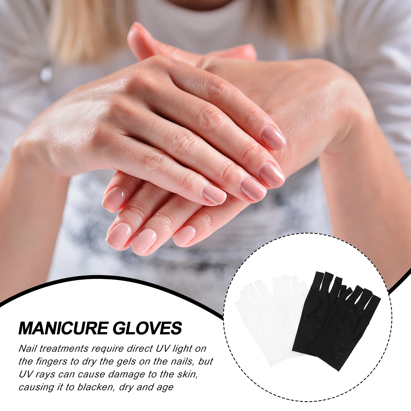

2Pairs Nail Uv Shield Fingerless Design Skin Protective Gloves for Baking Gel Polish and Outdoor Activities