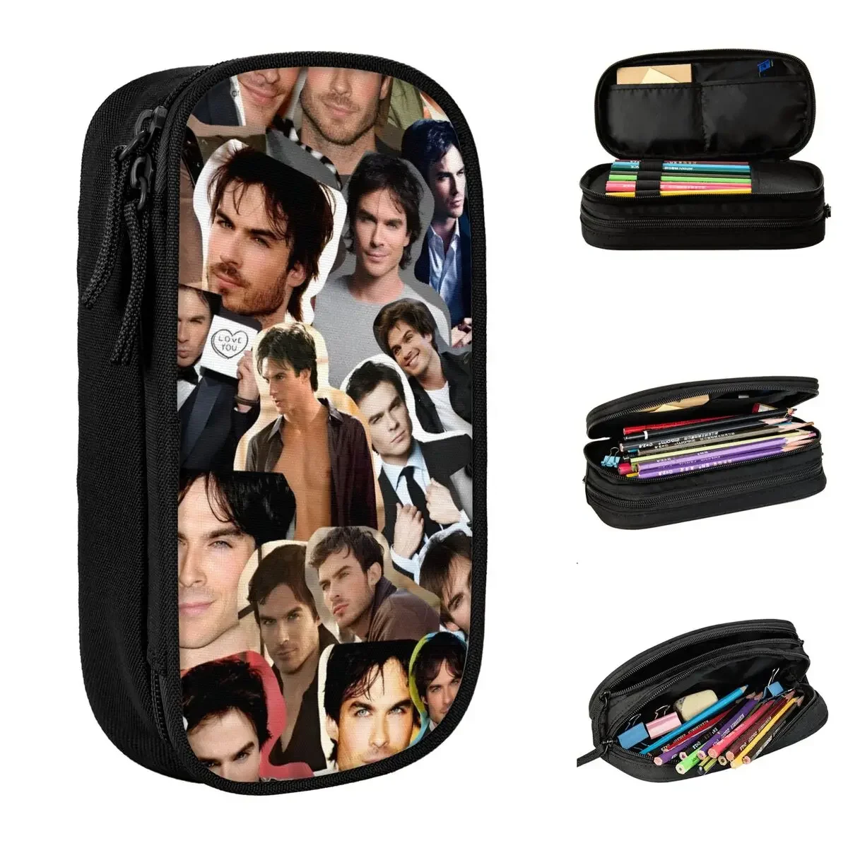 Damon Salvatore Pencil Cases Lovely The Vampire Diaries Pen Holder Pencil Bags Kids Big Capacity School Zipper Pencilcases