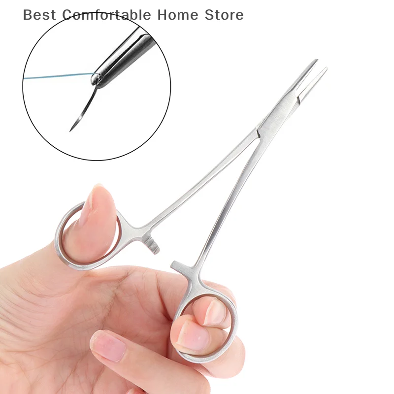 1 Pc Medical 12cm Locking Forceps Curved Hemostat Farm Tool Stainless Steel Needle Clamp Suture Needle Holder