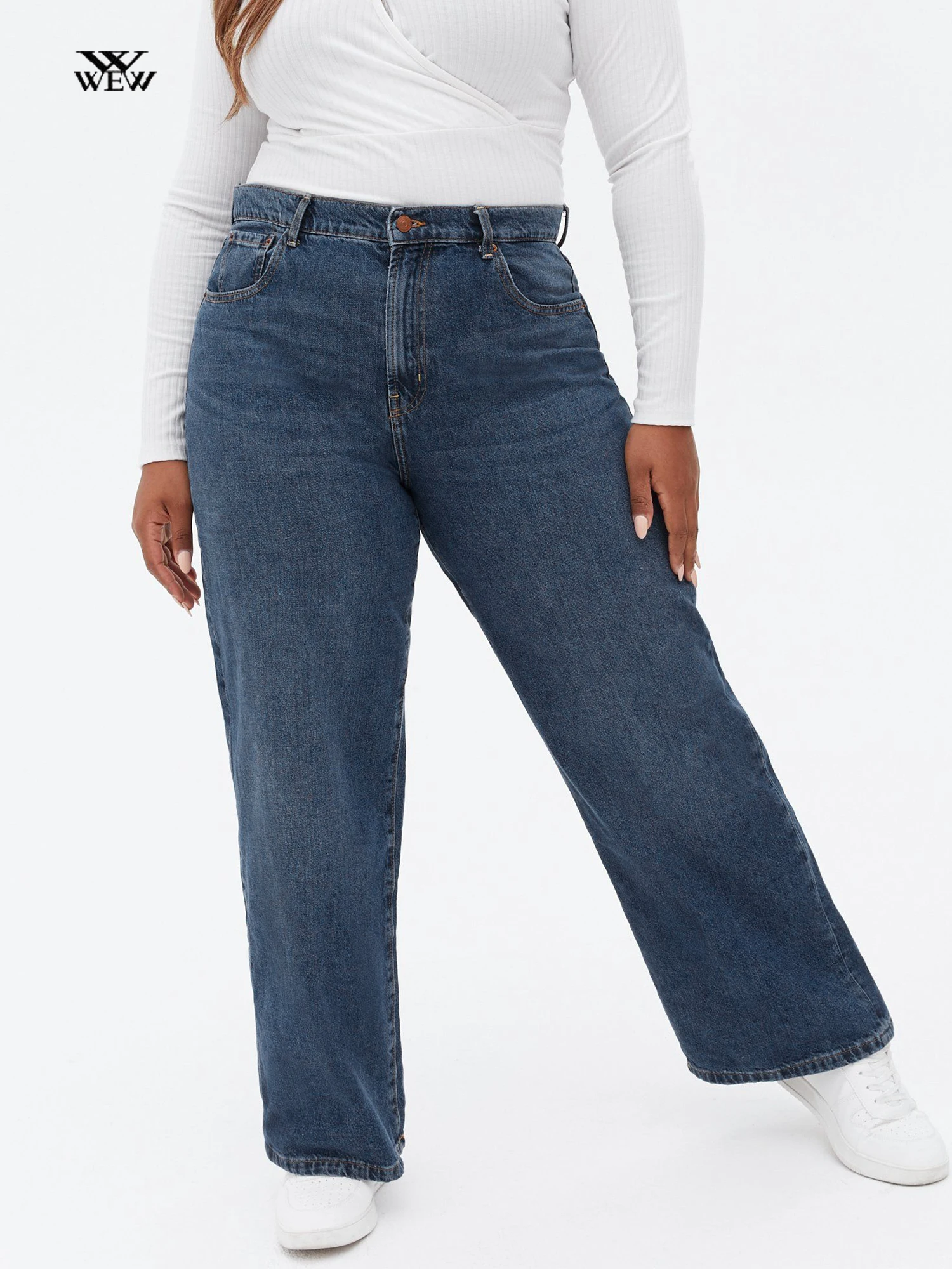 Jean en Denim à jambes larges pour femmes, extensible, pleine longueur, 175 cm, grande taille, coupe droite, courbe