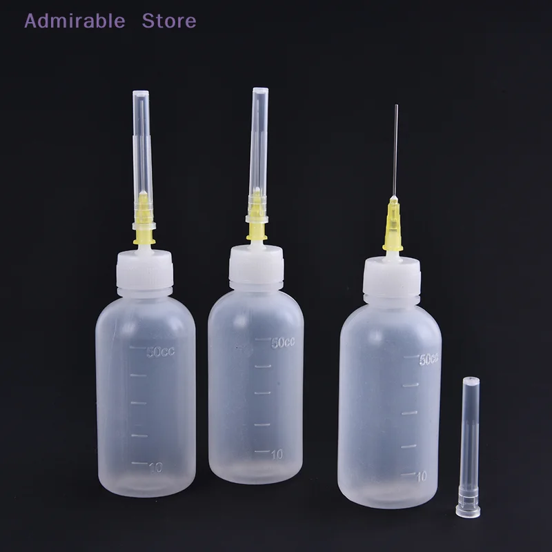 3pcs 50ml Transparent Polyethylene Needle Dispenser Dispensing Bottle For Rosin Solder Flux Paste + 3 Needles Tools