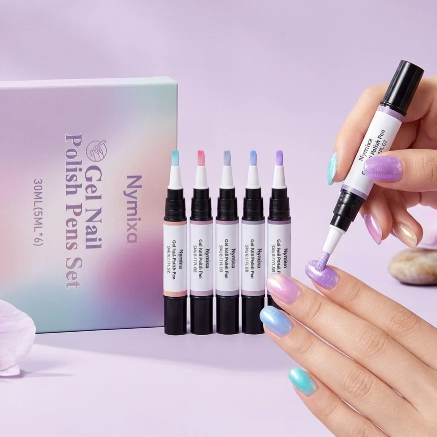 One-Step Gel Nail Polish Pens Set 6 Pearl Colors Gel Polish Set Waterproof Easy To Use DIY Nail Art Marker Pens For Beginners view 2