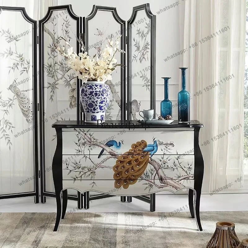 

yj7 American painted chest cabinet solid wood retro entrance entrance cabinet aisle decoration