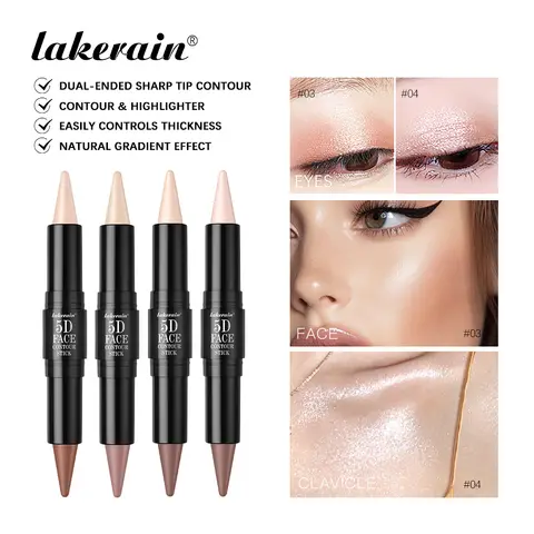 Lakerain Face Contour Stick Pen Dual-Ended Sharp Design Long Lasting Waterproof Sweatproof Contour Highlighter Pen Cosmetic