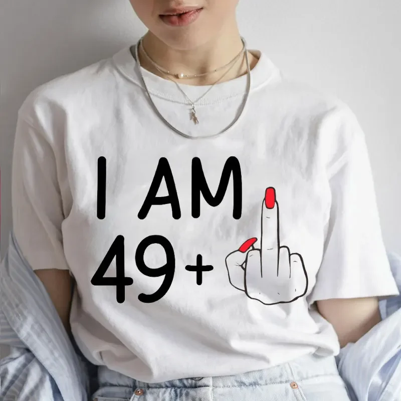 I Am 39 + นิ้วกลางTshirt I Am 29 49 59 Plusแฟชั่นกราฟิกเสื้อวันเกิดTee Femmeเสื้อผ้าแขนสั้นTเสื้อผู้หญิง