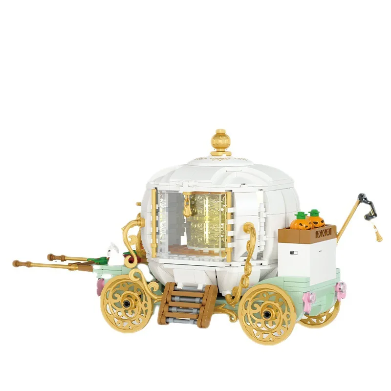 

Creative Amusement Park Mini Block Fairy Tales Story Magic Pumpkin Cart Princess Model Brick Toy With Light For Girls Gifts