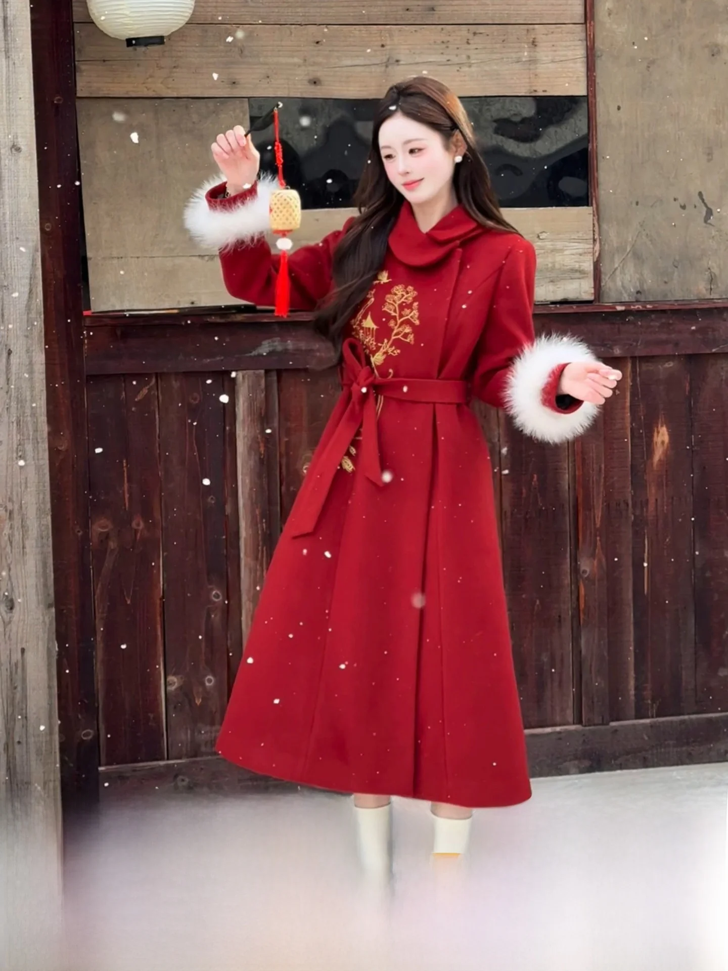 

New Chinese Sle Embroidered Woolen down Coat Long Qingqing Very Mango Quan New Winter Outerwear Stand Collar Thiened