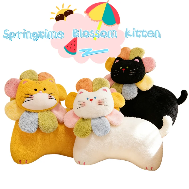 

Подушка для поясницы «Весеннее цветение» в форме кошки, милая пушистая подушка-опора для спины в виде котенка, мягкая плюшевая подушка в форме кошки для стула, офиса