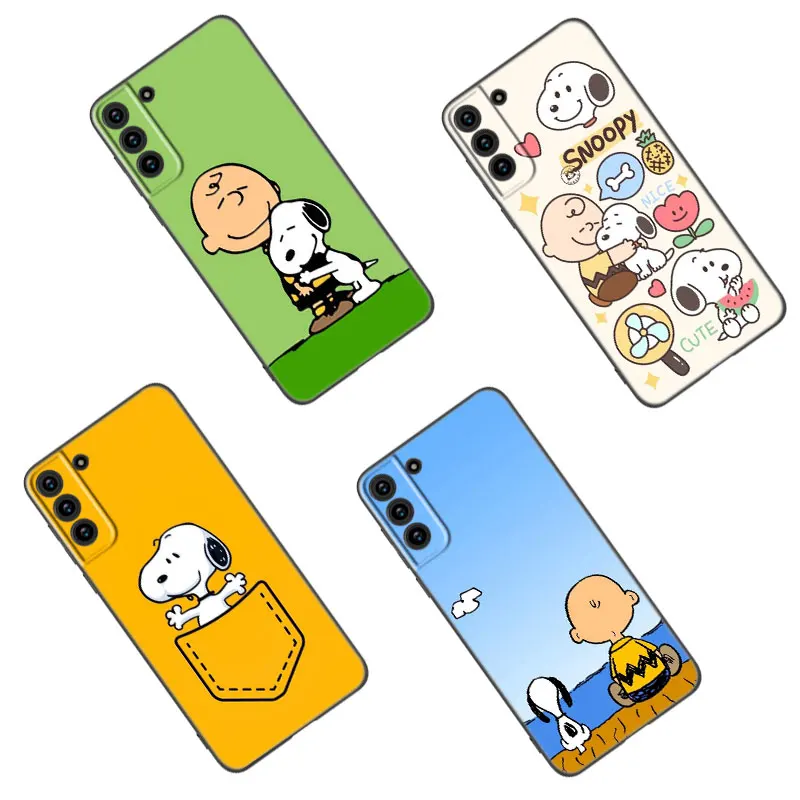 Cartoon Cute Snoopy Phone Case For Samsung Galaxy S23 S22 S21 S20 Ultra FE S10E S10 Lite S9 S8 Plus S7 S6 Edge Soft Black Cover