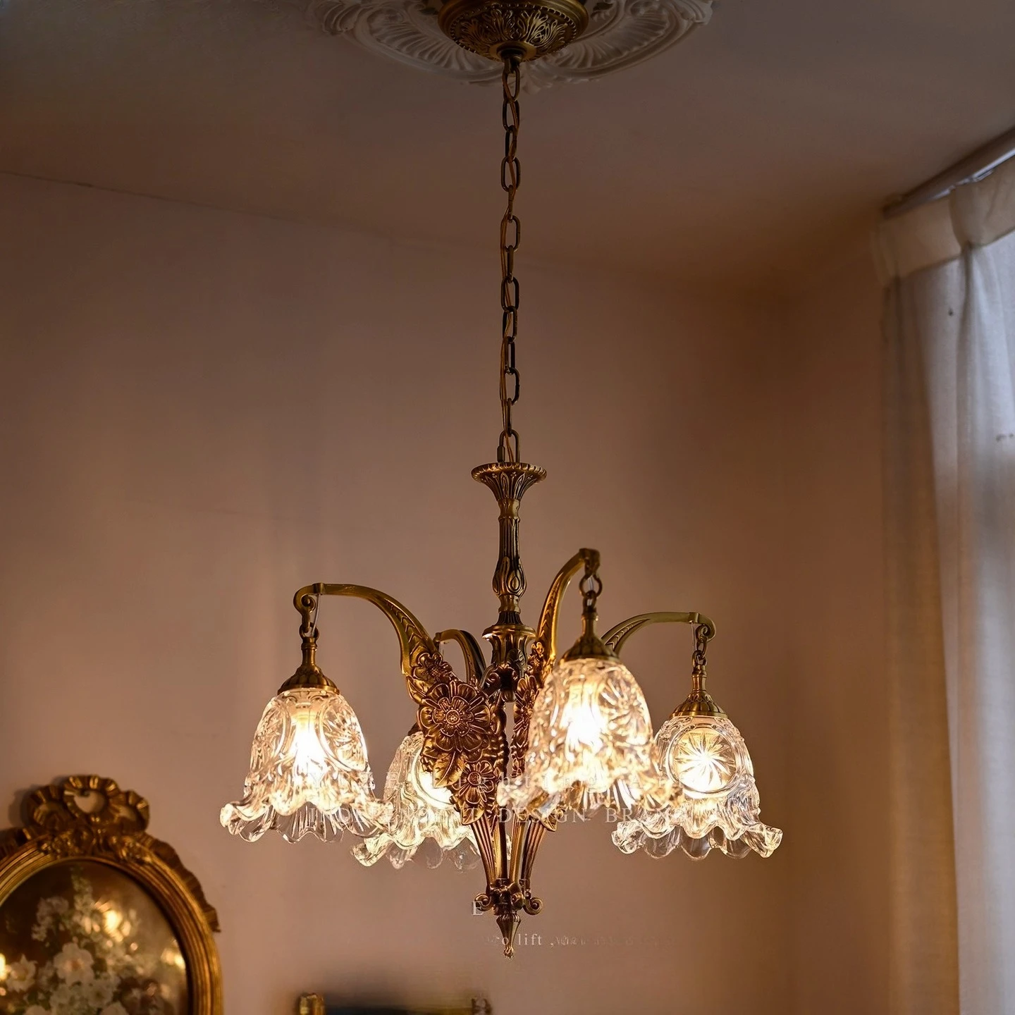 

All-copper glass chandelier Bud foyer dining room bedroom aisle entrance American medieval staircase chandelier