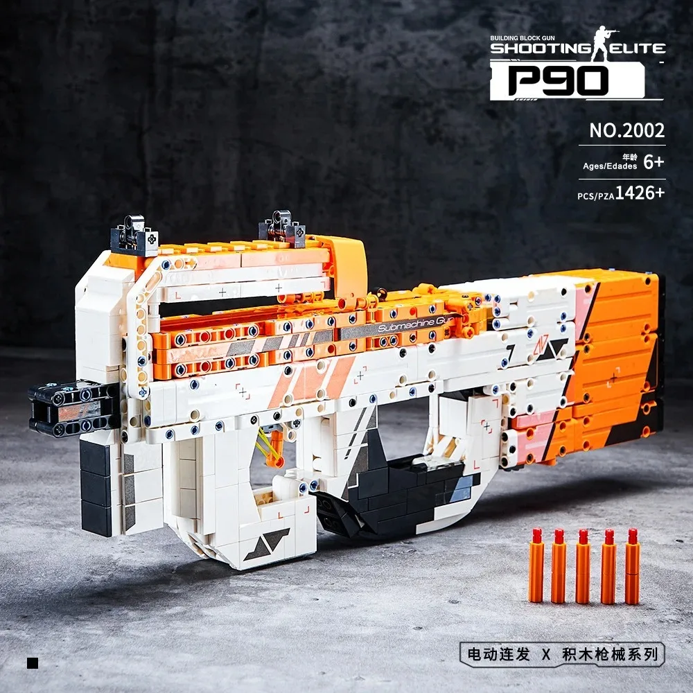 Technical MOC DK 2002 P90 Submachine Csgo Gun Weapon Model 1426pcs Building Blocks Bricks Puzzle Toys for Children’s Kids Gift