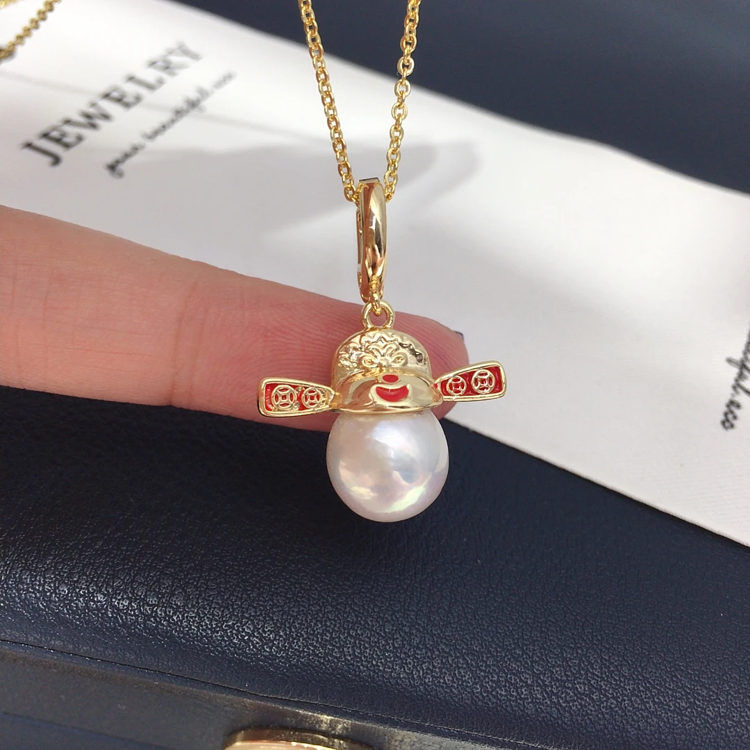 

ZHBORUINI New Arrival Natural Freshwater Pearl Pendant Round Baroque Pearl Necklace Chinese Style Personalized Hat Design