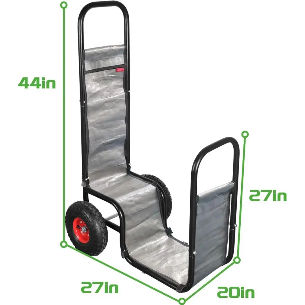 Chariot à bois de chauffage robuste d'une capacité de 220 lb, pneus pneumatiques, idéal pour les cheminées extérieures
