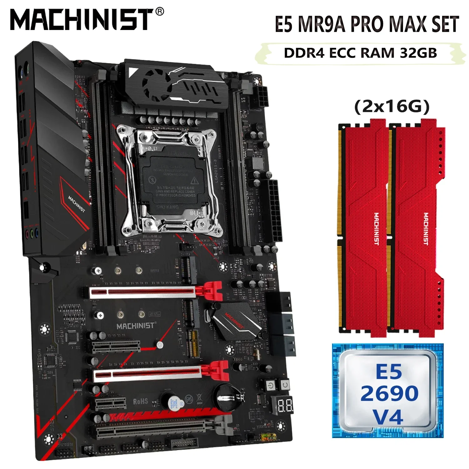 

MACHINIST X99 Комплект материнской платы LGA 2011-3 Комплект Xeon E5 2690 V4 Процессор 32 ГБ (2x16 ГБ) DDR4 ECC RAM Память Sata M.2 Nvme ATX MR9A PRO MAX