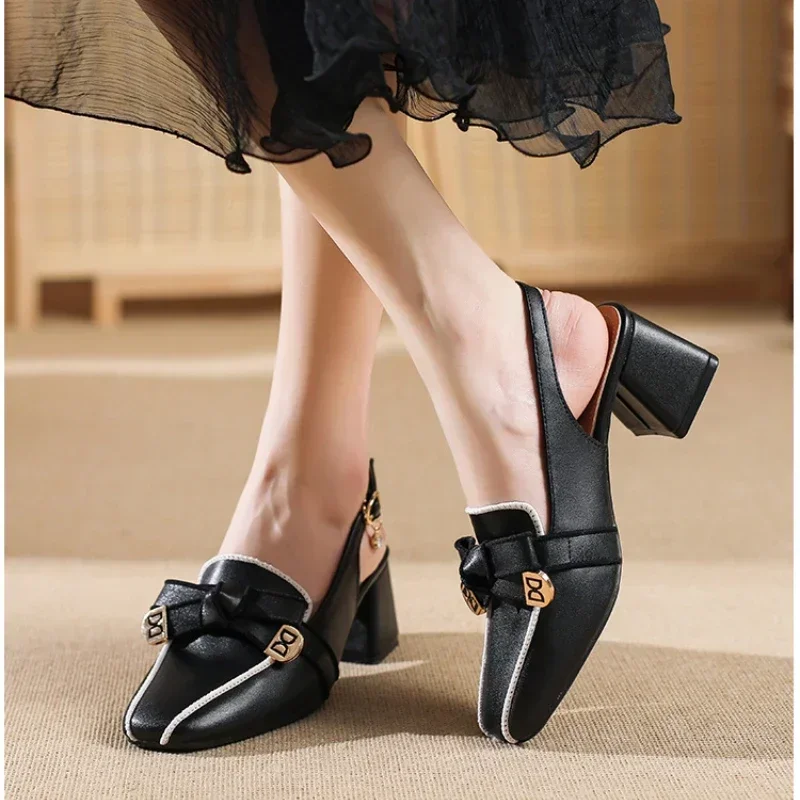 Women Spring Spuare Toe Leather Shoes 2024 New Fashion Vintage Single Shoes Loafers Patent Leather Female Pumps Zapatos De Mujer