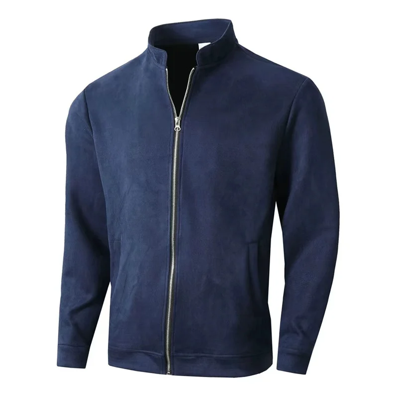 

2025 autumn winter new style Men's pure color slim-fit round-neck long-sleeved zipper cardigan men's casual jacket coat