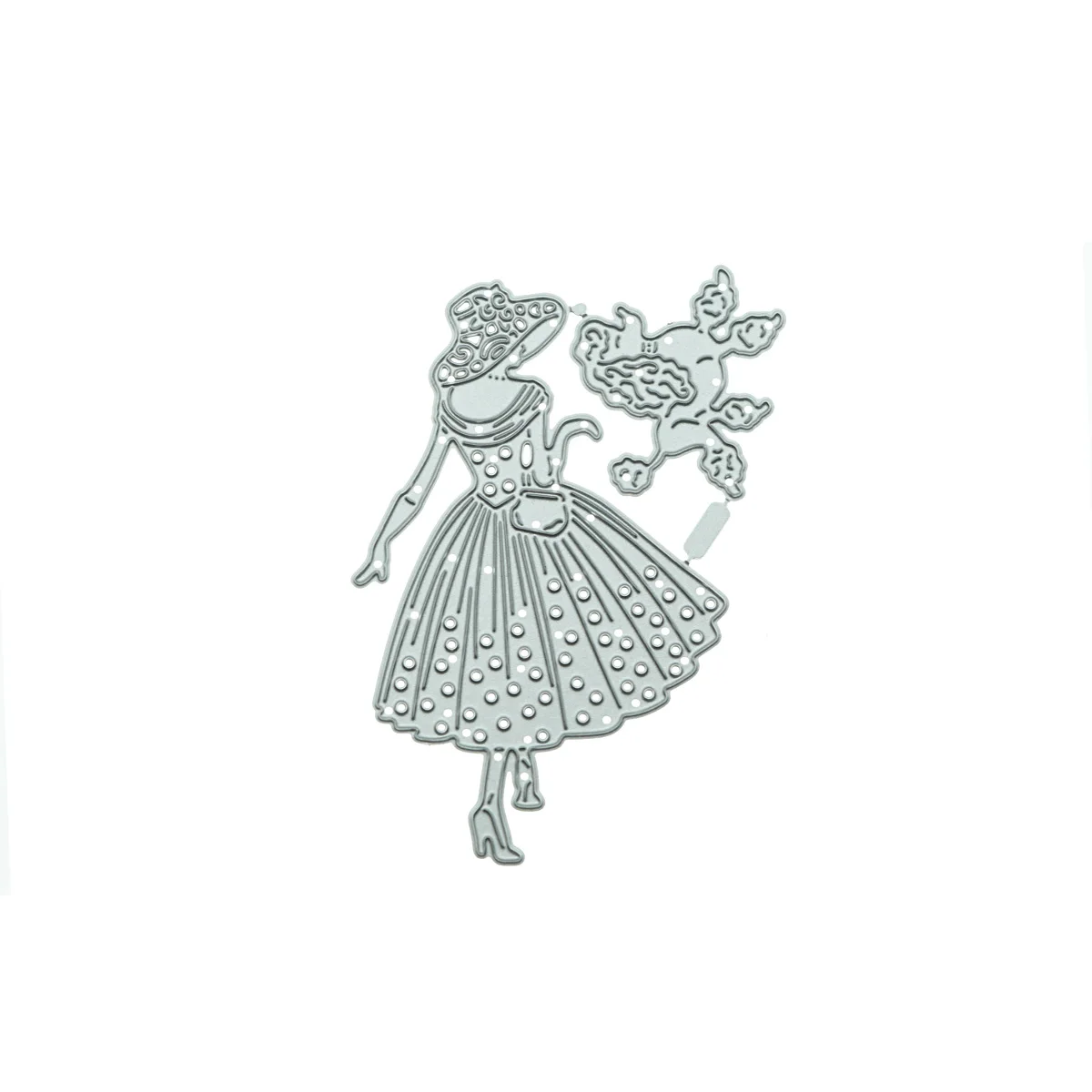 Elegant Female with Poodle Dog Metal Cutting Dies Stencil Scrapbooking DIY Clipart Card Decorating Papercraft Cut Die Template