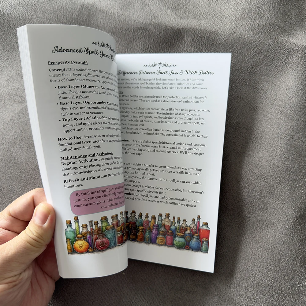 50 صفحة من كتاب إملائي السحر من Grimoire دليل سحري من Wicca مع أوعية طقوس ساحرة كريستالية