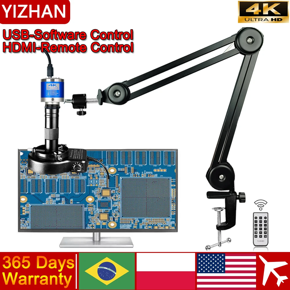 4K 48MP Industrial Microscope With Enhanced Stand, 150X Digital Video Microscope With USB-C HDMI Port For PCB Soldering Repair