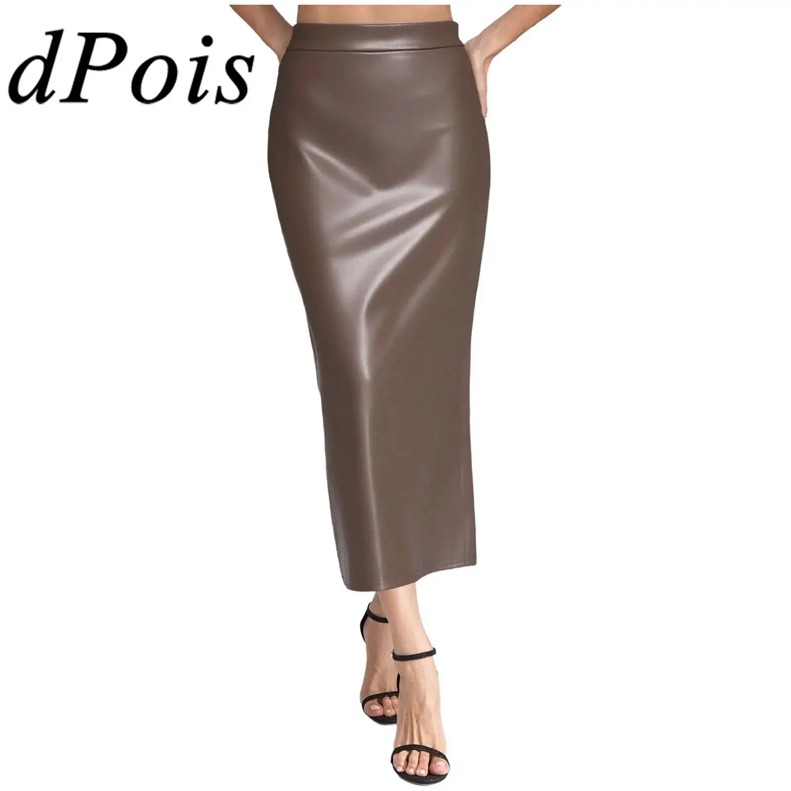 

Womens PU Leather Midi Skirt High Waist Zipper Slit Skirt Vintage Slim Fit Skirt for Office Party Daily Casual Woman's Skirts