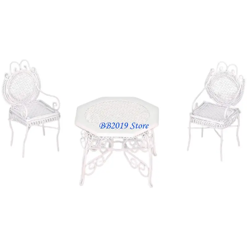 

Q0KB Iron Dollhouses Garden Patio Set 1/12 Scale 3PCS Outdoor Furniture For Miniature Landscaping