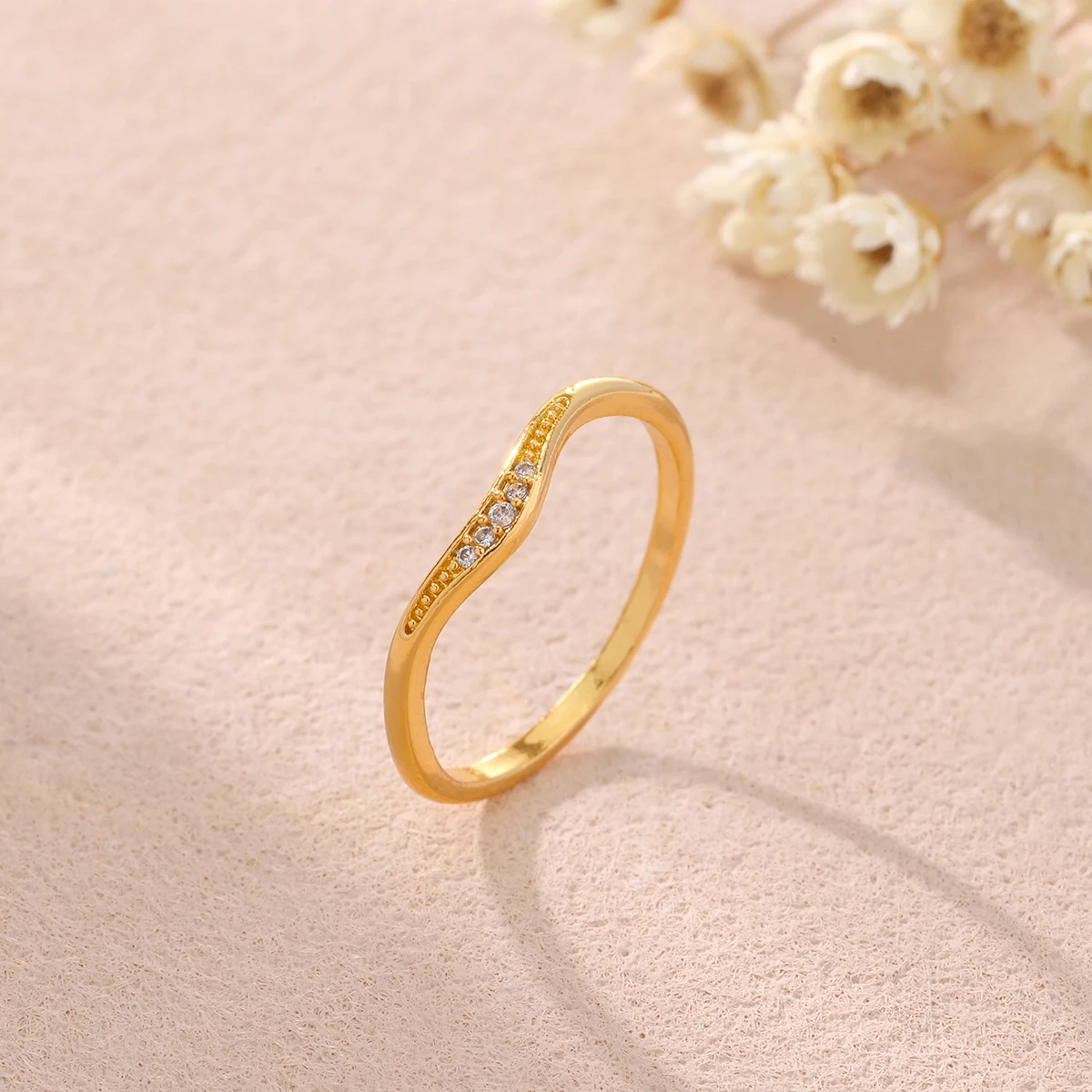 Todorova Tiny Contour Curved Wedding Band Stainless Steel Pave Stacker Nesting Ring Solitaire Ring Enhancer