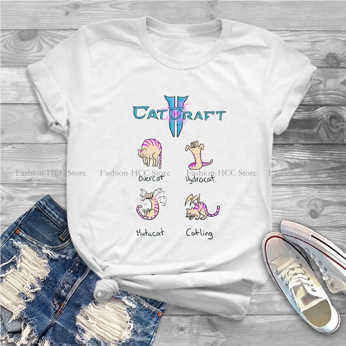 CatCraft Fashion Polyester TShirts StarCraft Military Science Game Women Graphic Streetwear T Shirt O Neck