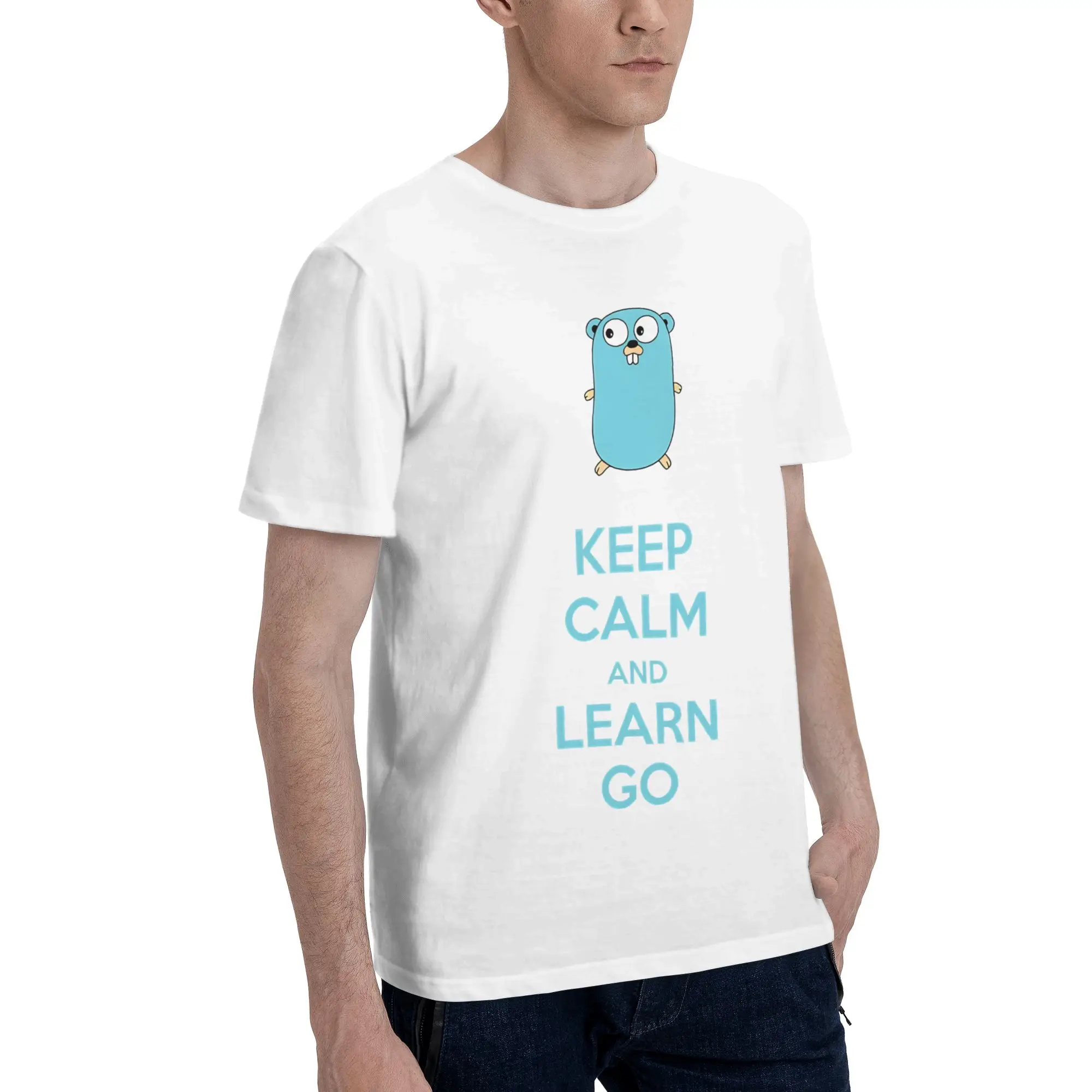 Keep calm and Learn Go GoLang Gopher Tee Shirt for Men Women Graphic Printing T Shirts  Cotton Clothing