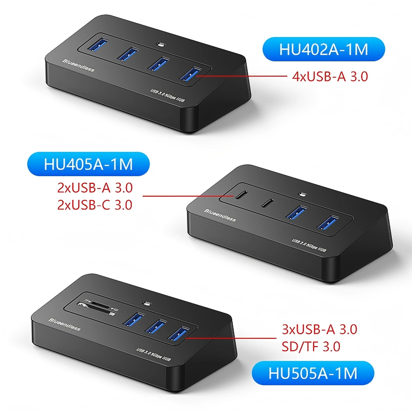 Blueendless 1M 2-in-1 Cable USB 3.0 Hub 5Gbps High Speed Multiport Data Hub 4 Ports USB-A & USB-C Dual Connector for Laptop PC