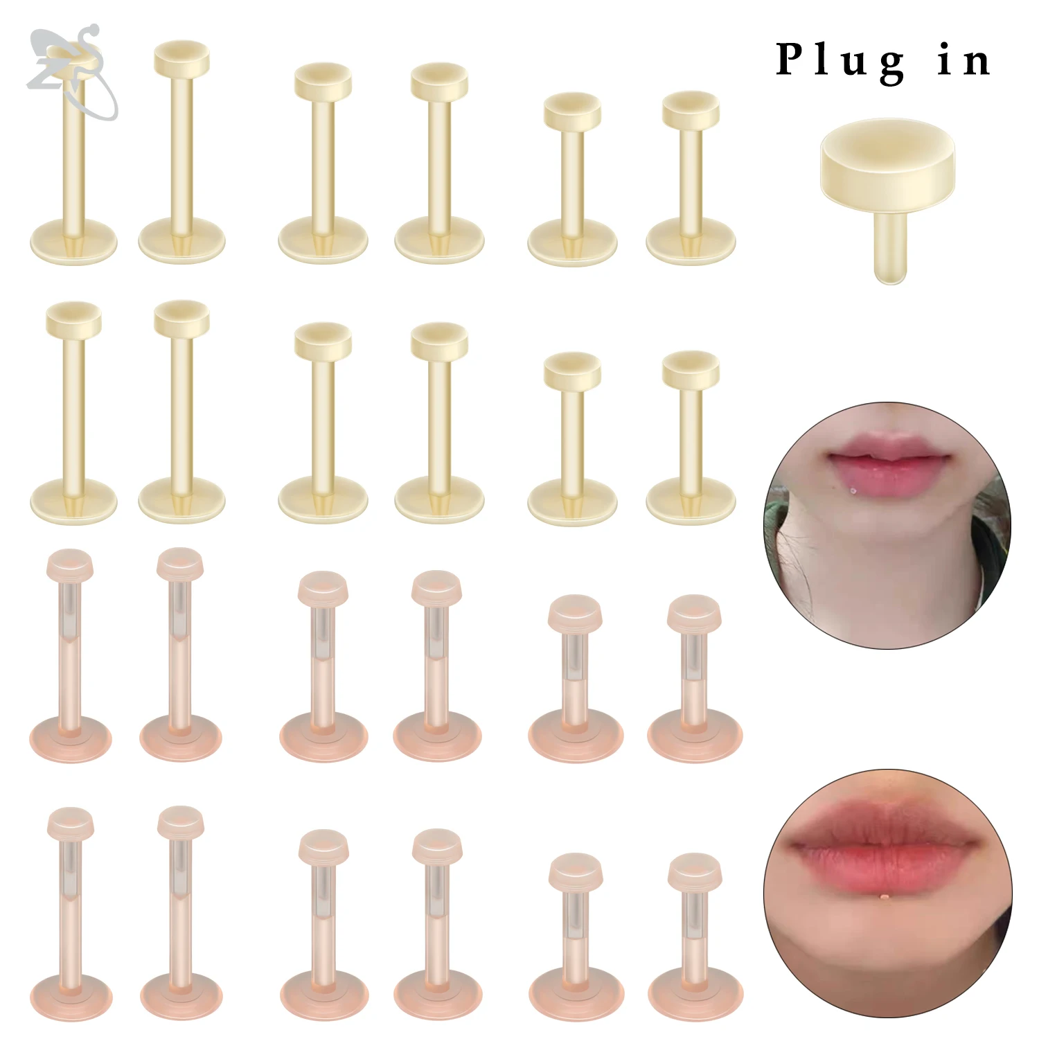 ZS 10pcs/lot 14G/16G Acrylic Lip Stud Plug In Flesh Color Labret Piercing 2.5mm/3mm Cartilage Earring Tragus Medusa Piercings