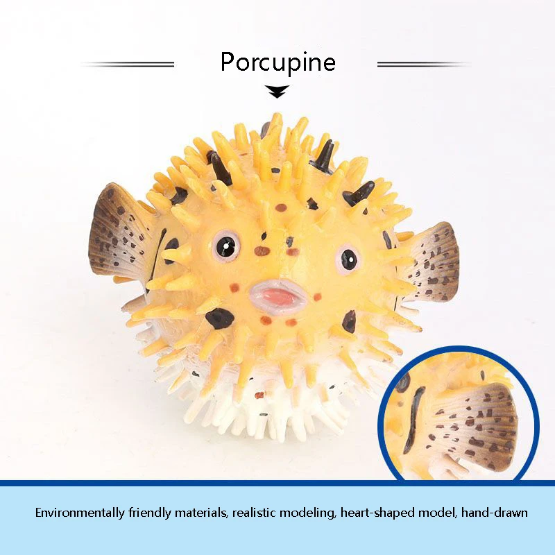 Puferfish Figurine plastik realistis, Set patung kecil ikan Pufferfish untuk koleksi sains pendidikan Model hewan