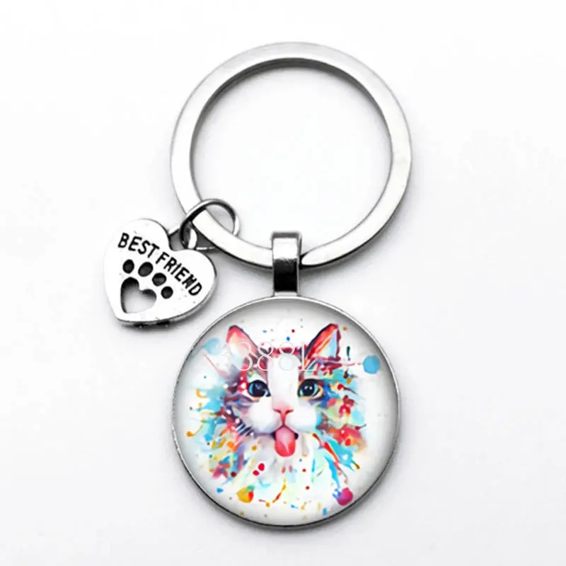 Popular Jewelry Dome Glass Keychain Colored Cute Cat Pattern Dream Aestheticism Classic Gift