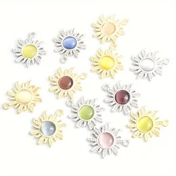 12pcs alloy jewelry accessories multi-color cat eye stone sunflower pendant earrings necklace pendant DIY handmade material