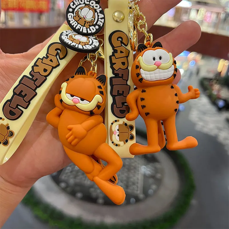 Garfield Doll Anime Figure Keychain Cartoon Yellow Cat Toy PVC Keychain Backpack Decor Pendant Accessories Couple Gifts