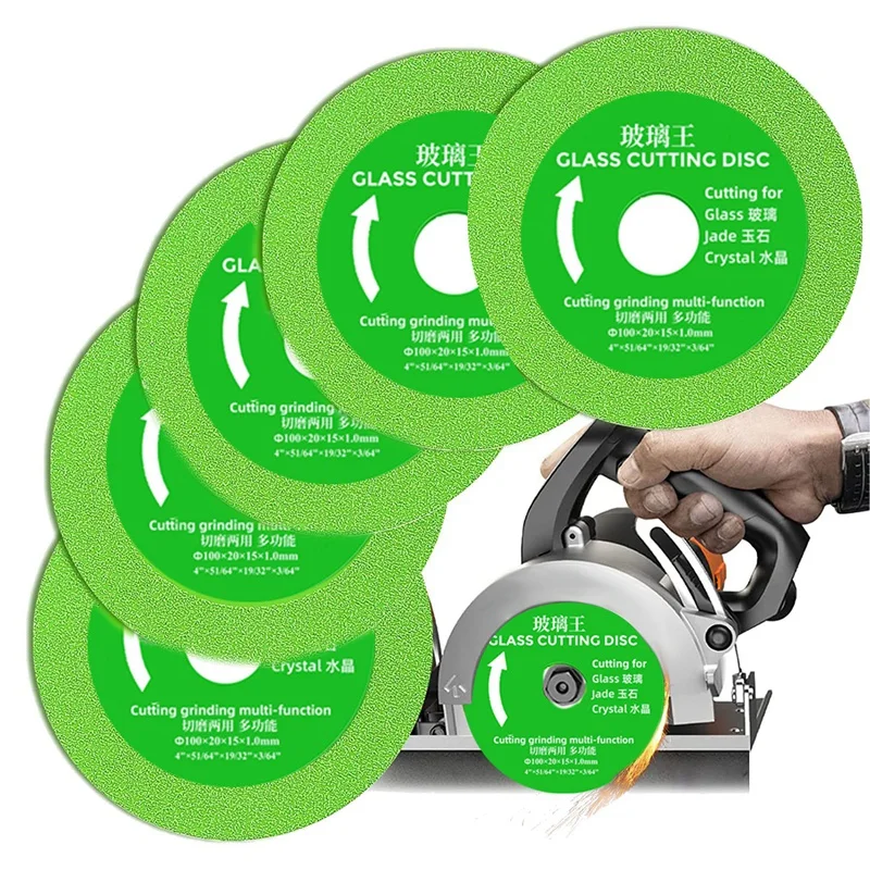 A98E-Glass Cutting Disc Pack Of 5, Diamond Cutting Blades Saw Blades For 4 Inch Angle Grinder, Diamond Cutting Wheels
