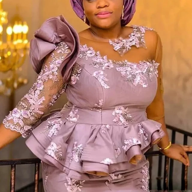 Elegant Nigerian Mermaid Evening Dresses Plus Size Sheer Long Sleeves Lace Applique Mother Of The Bride Gowns Arabic Aso Ebi Mother Of The Bride Dresses AliExpress