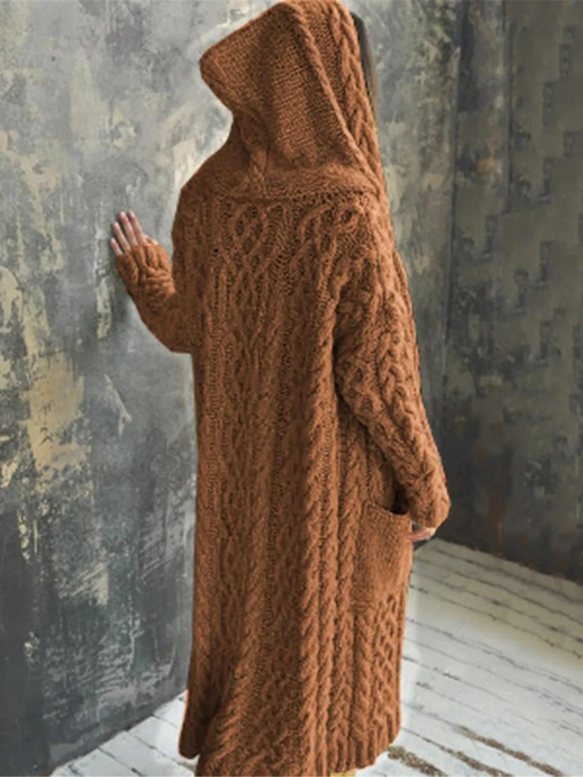 

Women's Loose Knitted Cardigan Pure Color Casual Outerwear Long Sve round Ne Coat Street Sle Spring Autumn Winter