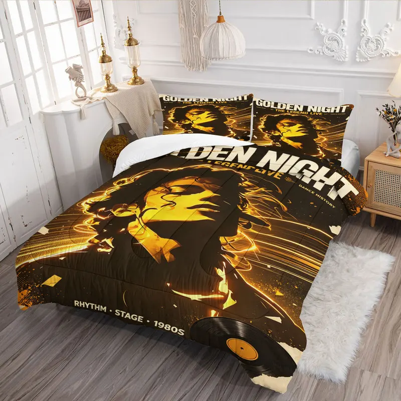 Pop Icon Michael Jackson Comforter Set Fashion King Of Pop Stage Moonwalk Print Quilt Set Retro Legend Bedroom Home Decor Gift