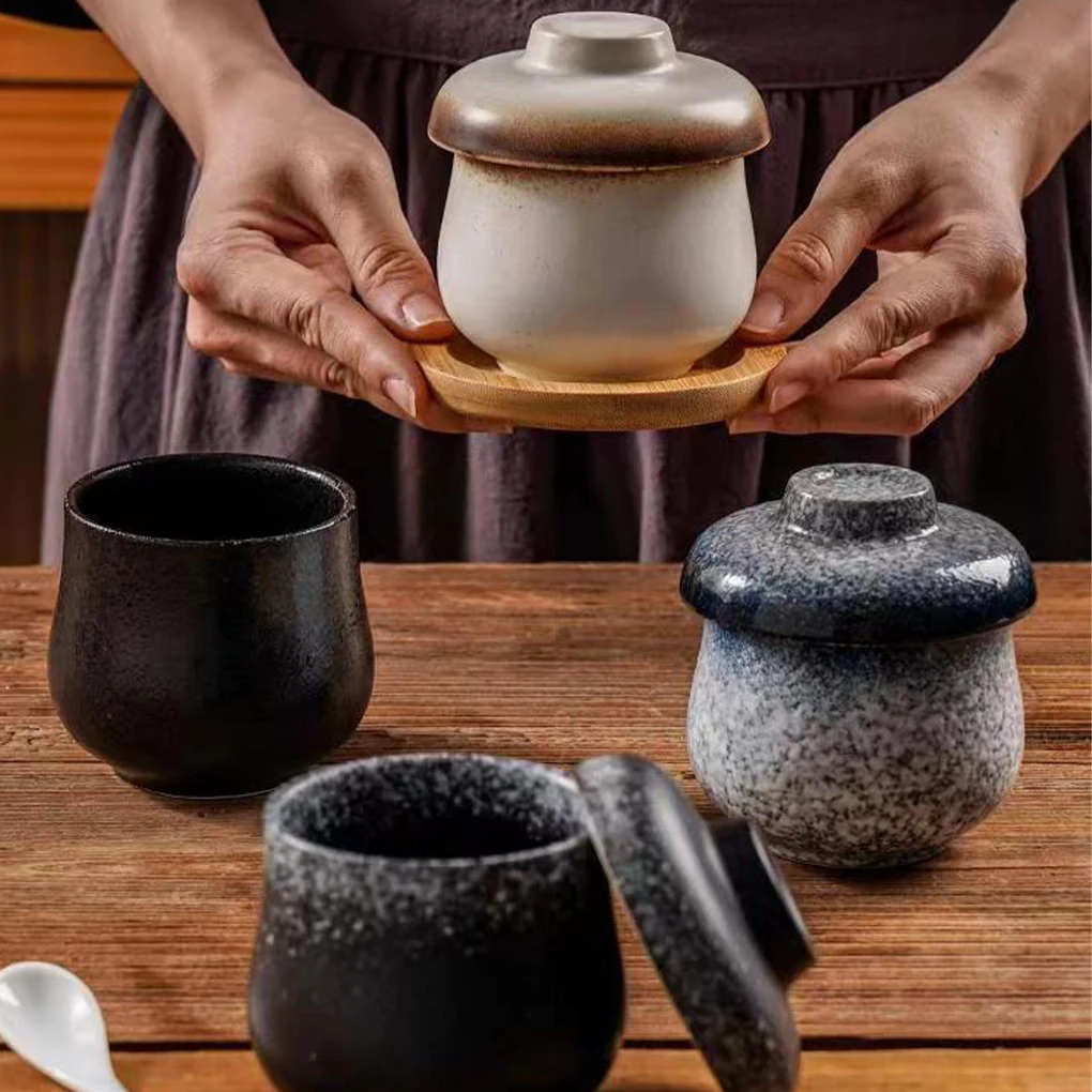 

New Japanese Style Soup Pot Ceramic Stew Pot with Lid Spoon Set Household Rice Bowl Water-resistant Stew Restaurant Dessert Bowl