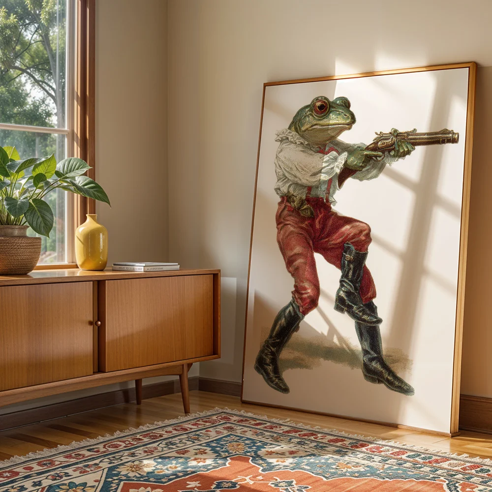Abstract Whimsical Frog Canvas Wall Art,2D Print,Wall Hanging Decor For Living Room Bedroom,Distinctive Creative Aesthetic Home