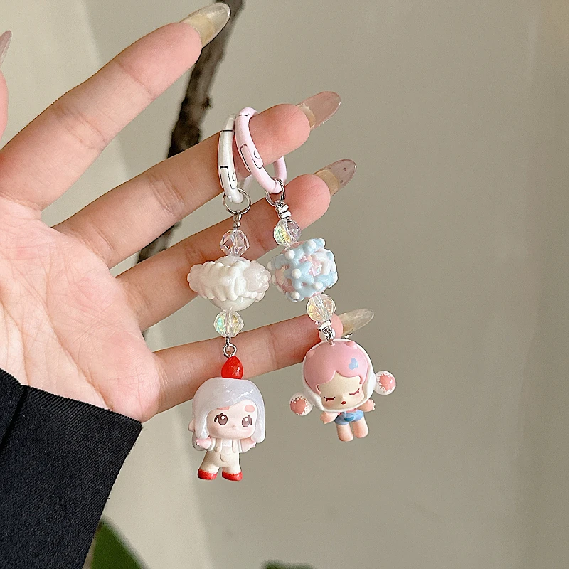 POP BEAN Diy The Monster Labubu portachiavi fatto a mano Skullpanda Phonechain Kawaii Cute Phone Case Bag decorazioni pendenti per regali