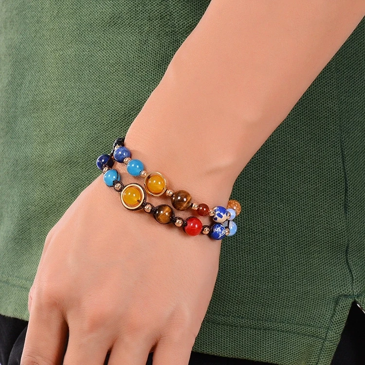 Planet Bracelet Universe Galaxy Bracelet Handmade Natural Stone Bead Bracelet String Adjustable Astronomy Gifts Bangle for Women